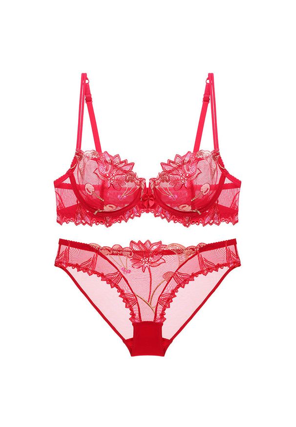 Intica - Komplet bielizny z koronką na specjalne okazje Mallaurie. Kolor: czerwony. Materiał: koronka. Wzór: koronka