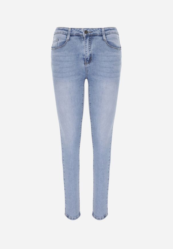 Born2be - Niebieskie Dopasowane Jeansy z Bawełną i Modelującym Przeszyciem Janiah. Okazja: do pracy, na co dzień. Kolor: niebieski. Styl: casual