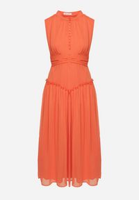 Born2be - Pomarańczowa Sukienka Długa Rozkloszowana z Powlekanymi Guzikami Ingridesa. Kolor: pomarańczowy. Długość: maxi #2