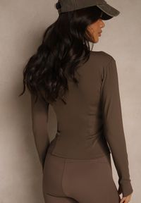 Renee - Brązowa Dopasowana Bluza w Sportowym Stylu na Suwak Veralia. Okazja: na co dzień. Kolor: brązowy. Materiał: jeans. Styl: sportowy