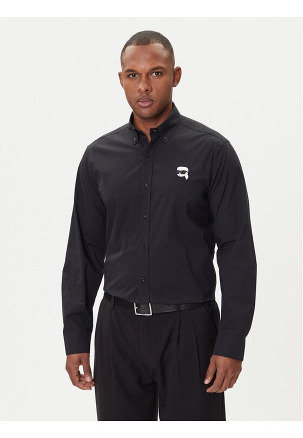 Karl Lagerfeld - KARL LAGERFELD Koszula 605911 554671 Czarny Slim Fit. Typ kołnierza: dekolt w karo. Kolor: czarny. Materiał: bawełna