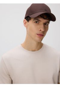 Reserved - Strukturalny t-shirt slim - beżowy. Kolor: beżowy. Materiał: dzianina, bawełna