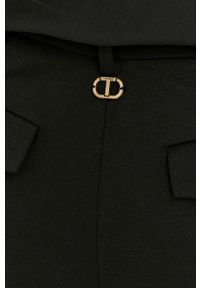 TwinSet - Twinset spodnie damskie kolor czarny proste high waist. Okazja: na co dzień. Stan: podwyższony. Kolor: czarny. Materiał: dzianina. Styl: casual #4