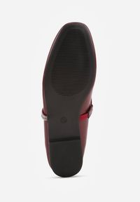 Renee - Bordowe Balerinki w Stylu Mary Jane z Paskiem z Cyrkoniami Cireris. Okazja: na imprezę. Zapięcie: pasek. Kolor: czerwony. Materiał: jeans. Styl: elegancki, klasyczny #9