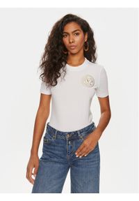 Versace Jeans Couture T-Shirt 76HAHT02 Biały Slim Fit. Kolor: biały. Materiał: bawełna