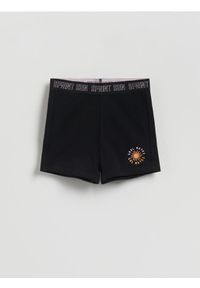 Reserved - Szorty z ozdobną gumk - czarny. Kolor: czarny. Materiał: bawełna #1