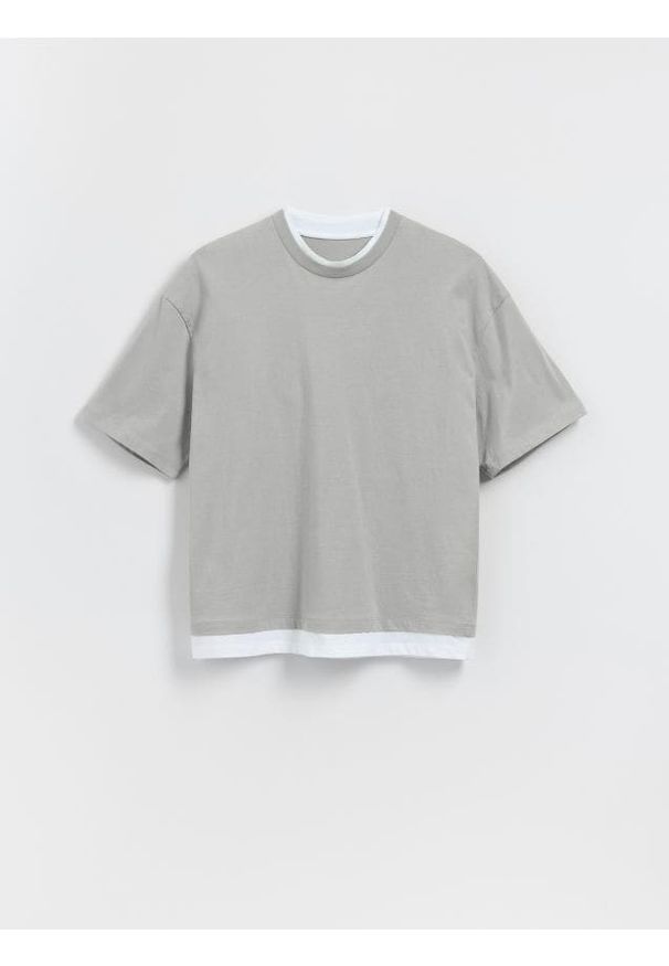 Reserved - Bawełniany t-shirt - jasnoszary. Kolor: szary. Materiał: bawełna