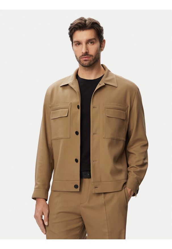 Hugo - HUGO Kurtka przejściowa Juliano243F1 50555258 Beżowy Slim Fit. Kolor: beżowy. Materiał: syntetyk