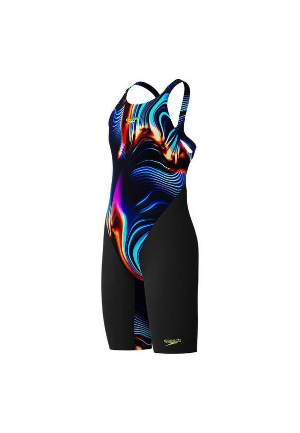 Strój kąpielowy startowy dla dziewczynek Speedo End Max OpenBack. Kolor: czarny, wielokolorowy
