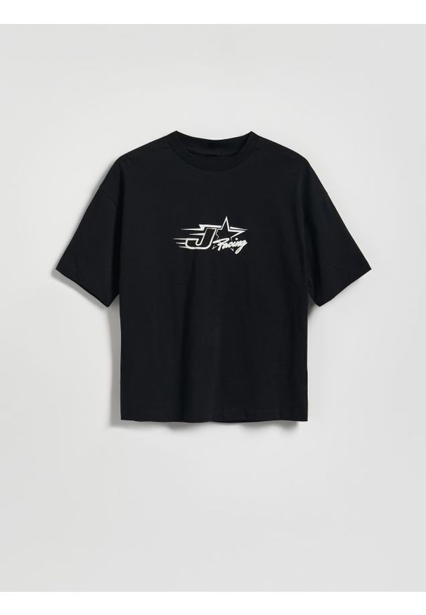 Reserved - T-shirt z nadrukiem - czarny. Kolor: czarny. Materiał: dzianina, bawełna. Wzór: nadruk