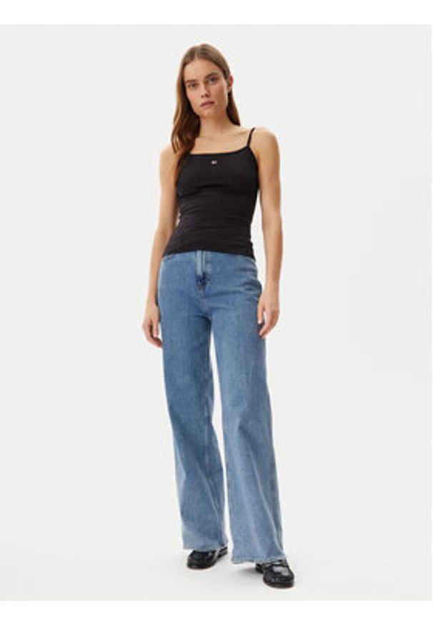 Tommy Jeans Top Essential DW0DW20675 Czarny Slim Fit. Kolor: czarny. Materiał: bawełna