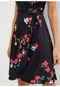 bonprix - Sukienka z dżerseju z efektem założenia kopertowego. Kolor: czarny. Materiał: jersey. Wzór: nadruk. Typ sukienki: dopasowane, kopertowe #2