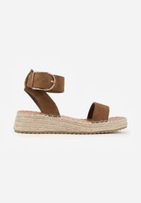 Renee - Ciemnozielone Sandały VICES na Platformie Ozdobione Plecionką z Juty Pellitoris. Kolor: zielony. Wzór: aplikacja. Sezon: lato. Obcas: na platformie. Styl: elegancki #6