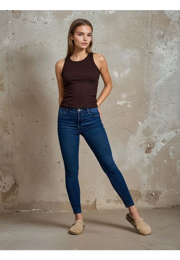 Sinsay - Jeansy skinny fit - granatowy. Kolor: niebieski