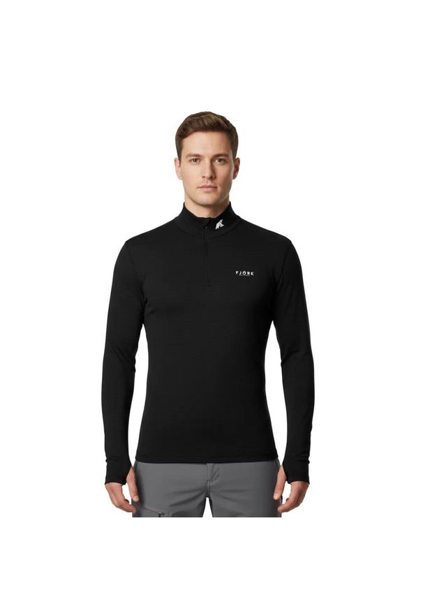 FJORK MERINO - Koszulka z długim rękawem męska wykonana w 100% z wełny merynosów – Finn 210 Zip. Kolor: czarny. Materiał: wełna. Długość rękawa: długi rękaw. Długość: długie. Sezon: zima. Sport: narciarstwo