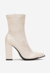 Born2be - Beżowe Botki Sofina. Wysokość cholewki: za kostkę. Nosek buta: szpiczasty. Zapięcie: zamek. Kolor: beżowy. Szerokość cholewki: normalna. Obcas: na obcasie. Styl: klasyczny. Wysokość obcasa: wysoki #4