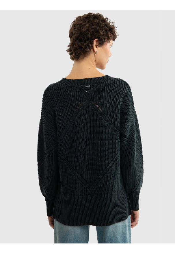 Big-Star - Sweter damski z ozdobnym splotem czarny Acidia 906. Okazja: na co dzień. Kolor: czarny. Materiał: jeans, dzianina, skóra. Wzór: ze splotem. Sezon: zima, jesień. Styl: elegancki, casual