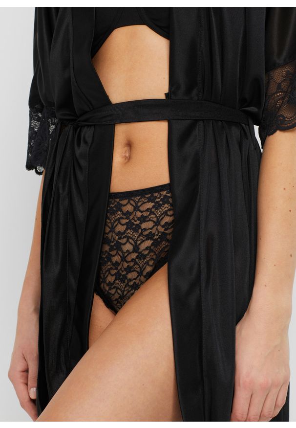 bonprix - Figi z wysokim stanem, z koronki z recyklingu z głębokim wycięciem nogawek (3 pary). Stan: podwyższony. Kolor: czarny. Materiał: koronka. Wzór: koronka