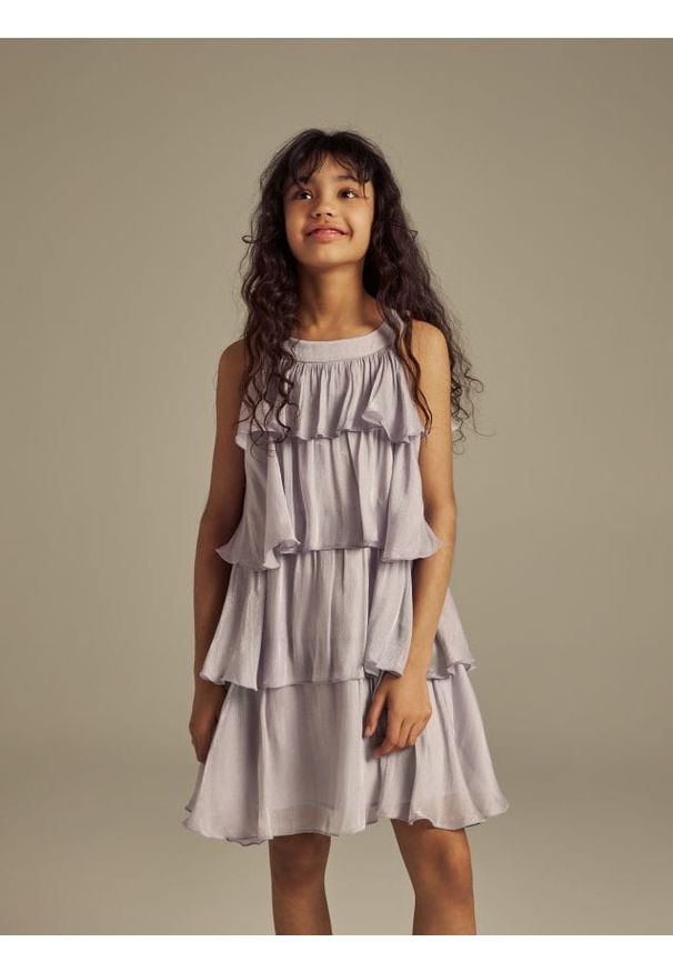 Reserved - Sukienka z zakładkami - jasnoszary. Kolor: szary. Materiał: tkanina