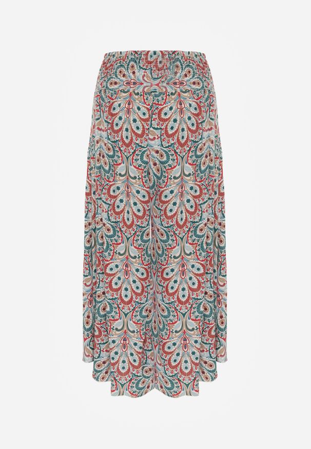 Born2be - Czerwone Szerokie Spodnie z Wiskozy w Retro Wzór Zeramara. Kolor: czerwony. Materiał: wiskoza. Styl: retro