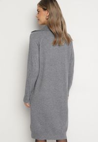 Born2be - Szara Sukienka z Bawełną i Wełną z Kołnierzykiem na Suwak Tereithra. Okazja: na co dzień, na spotkanie biznesowe. Kolor: szary. Materiał: wełna, bawełna. Typ sukienki: proste. Styl: wizytowy, casual, elegancki, biznesowy #5
