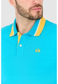 La Martina - LA MARTINA Niebieska męska koszulka polo. Typ kołnierza: polo. Kolor: niebieski #6