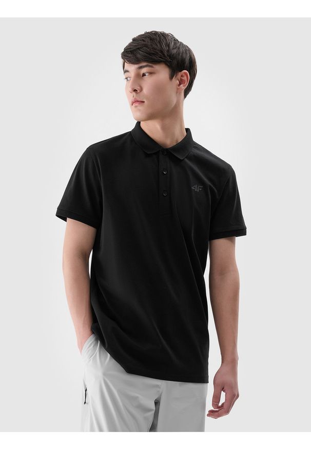 4f - 4F Koszulka polo regular męska - czarna 3XL. Okazja: na co dzień. Typ kołnierza: polo. Kolor: czarny. Materiał: dzianina, jersey, bawełna. Wzór: gładki, ze splotem. Styl: casual, klasyczny, sportowy