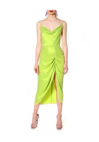 AGGI - Limonkowa sukienka z rozcięciem Ava. Kolor: zielony. Długość rękawa: na ramiączkach. Styl: wizytowy. Długość: midi #1