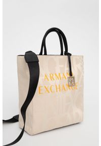 Armani Exchange torebka 942808.CC708 kolor beżowy. Kolor: beżowy. Wzór: nadruk. Materiał: z nadrukiem. Rodzaj torebki: na ramię #3