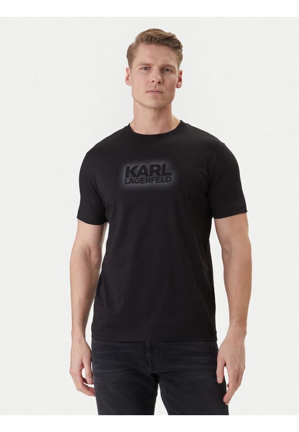 Karl Lagerfeld - KARL LAGERFELD T-Shirt 755060 562242 Czarny Regular Fit. Typ kołnierza: dekolt w karo. Kolor: czarny. Materiał: bawełna