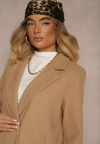 Renee - Beżowy Długi Płaszcz z Biżuteryjnymi Guzikami Tudella. Kolor: beżowy. Długość: długie #3