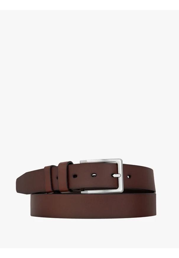 Ryłko - Ciemnobrązowy pasek ze skóry licowej. Kolor: brązowy. Materiał: skóra. Styl: klasyczny, street, elegancki