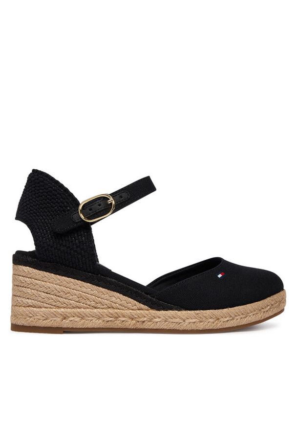 TOMMY HILFIGER - Tommy Hilfiger Espadryle Mid Wedge Espad Closed Toe FW0FW09233 Czarny. Kolor: czarny. Materiał: materiał