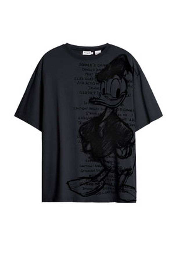 Desigual T-Shirt Donald 25SWTKAH Szary Loose Fit. Kolor: szary. Materiał: bawełna