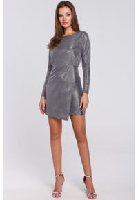 e-margeritka - Sukienka wieczorowa srebrna mini - 42. Kolor: srebrny. Materiał: poliester, elastan, materiał. Styl: wizytowy. Długość: mini