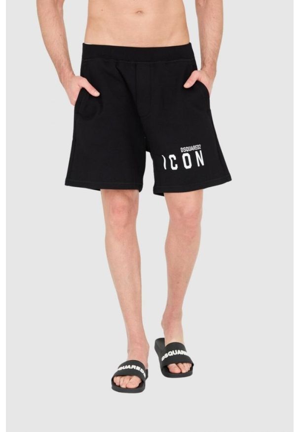 DSQUARED2 Czarne szorty męskie z logo icon, Rozmiar 3XL. Kolor: czarny