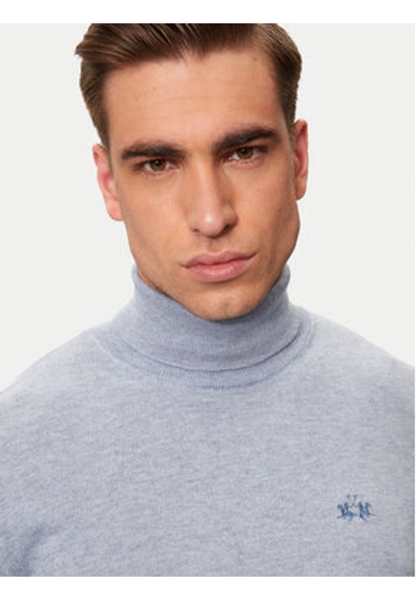 La Martina Golf ZMS019 YW091 Niebieski Regular Fit. Typ kołnierza: golf. Kolor: niebieski. Materiał: bawełna