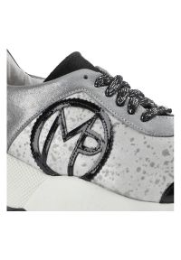 Massimo POLI - Srebrne Sneakersy Massimo Poli Damskie Modne Buty. Kolor: czarny. Materiał: zamsz, materiał, skóra, lakier. Szerokość cholewki: normalna. Obcas: na platformie. Styl: elegancki #9