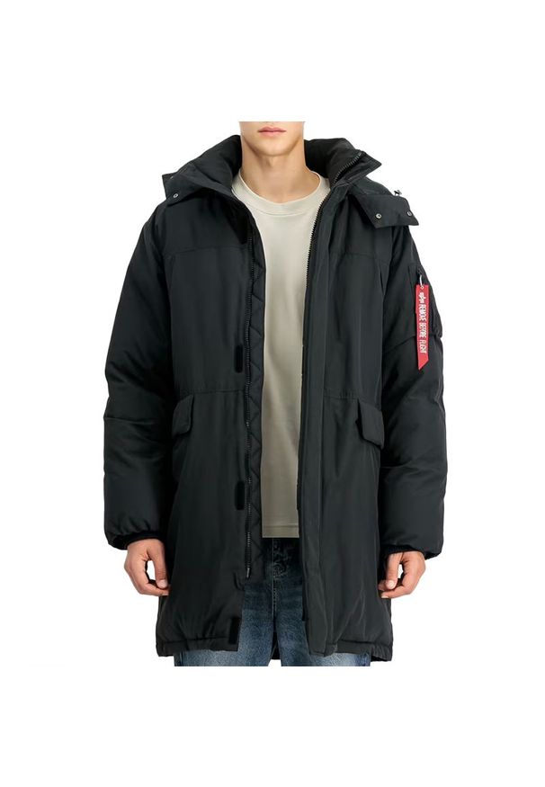 Kurtka Alpha Industries Puffer Parka 14812403 - czarna. Kolor: czarny. Materiał: poliester, nylon, materiał, bawełna, puch. Styl: klasyczny