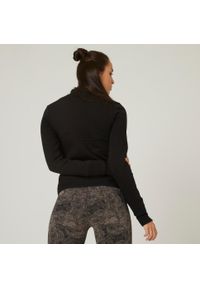 DOMYOS - Bluza na zamek damska Nyamba Gym & Pilates 500. Kolor: czarny. Materiał: włókno, bawełna, materiał. Wzór: ze splotem. Sport: joga i pilates