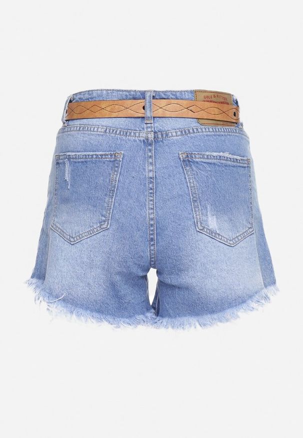 Born2be - Niebieskie Bawełniane Jeansowe Szorty Zapinane na Guziki z Wysokim Stanem i Wystrzępionymi Nogawkami Hettala. Stan: podwyższony. Kolor: niebieski. Materiał: bawełna, jeans. Sezon: lato. Styl: klasyczny, elegancki