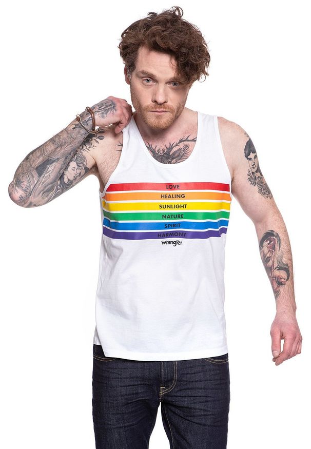 Wrangler - WRANGLER T SHIRT PRIDE TANK WHITE W769D3989 112131106. Wzór: nadruk