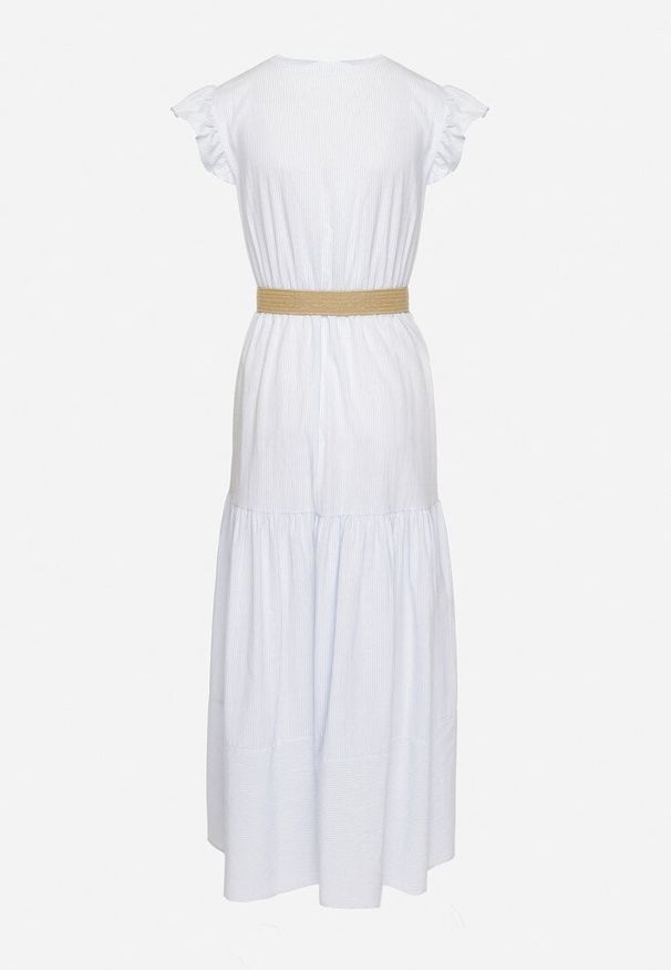 Born2be - Jasnoniebieska Bawełniana Sukienka Boho o Rozkloszowanym Kroju z Paskiem z Klamrą Iffalisse. Okazja: na spacer. Kolor: niebieski. Materiał: bawełna. Wzór: aplikacja. Typ sukienki: rozkloszowane. Styl: boho