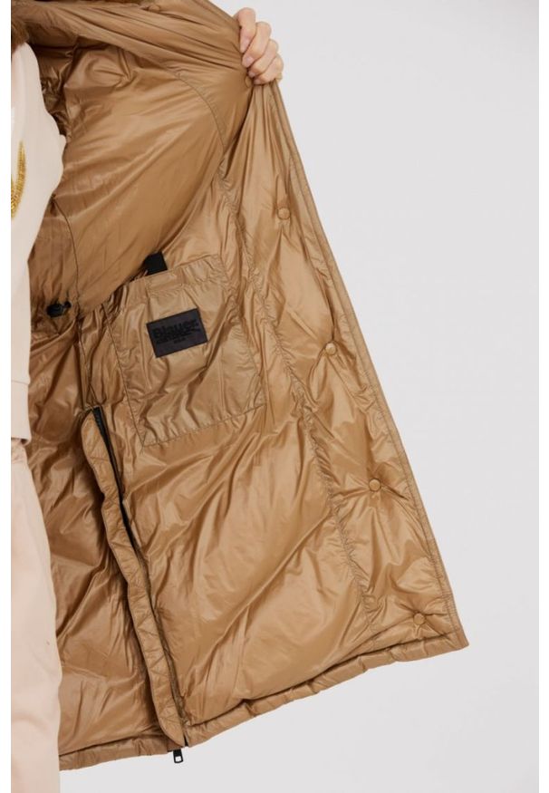 Blauer USA - BLAUER Brązowa damska puchowa kurtka Gwendolyn z kapturem, Rozmiar XS. Typ kołnierza: kaptur. Kolor: brązowy. Materiał: puch