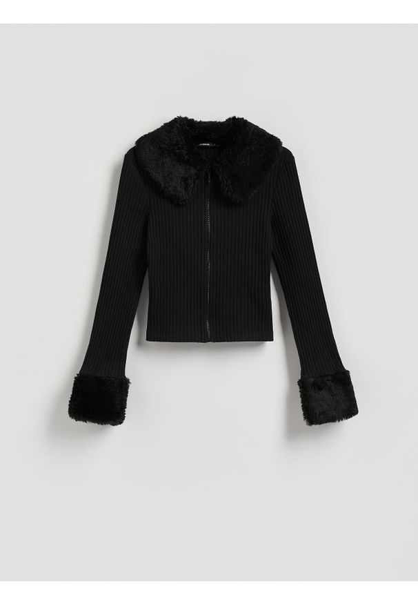 Reserved - Sweter z kołnierzem - czarny. Kolor: czarny. Materiał: dzianina, bawełna