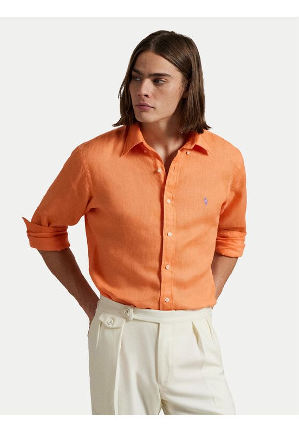 Polo Ralph Lauren Koszula 710968915009 Pomarańczowy Slim Fit. Typ kołnierza: polo. Kolor: pomarańczowy. Materiał: len