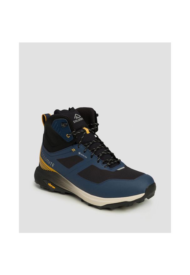 Buty męskie Dolomite NIBELIA HIGH GTX granatowo-musztardowe. Kolor: niebieski, wielokolorowy, żółty. Sport: turystyka piesza