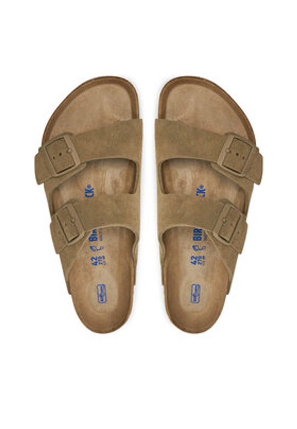 Birkenstock Klapki Arizona 1019045 Khaki. Kolor: brązowy. Materiał: skóra, zamsz