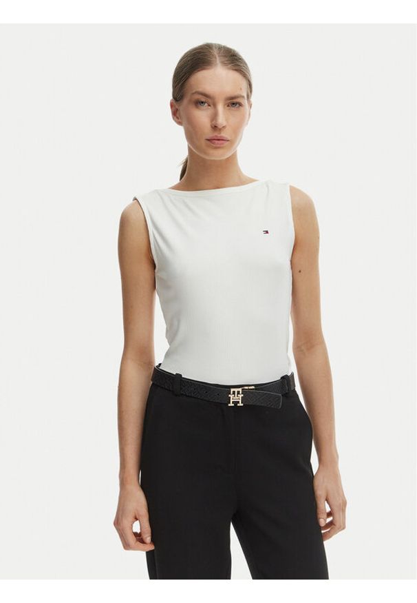 TOMMY HILFIGER - Tommy Hilfiger Top WW0WW47807 Écru Slim Fit. Kolor: kremowy. Materiał: wiskoza
