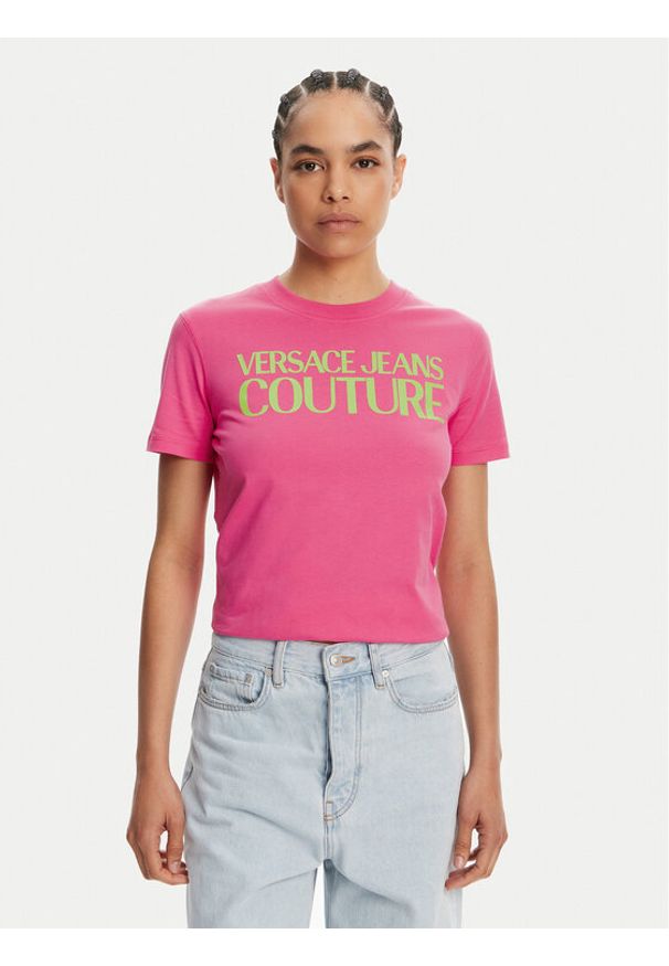 Versace Jeans Couture T-Shirt 78HAHE05 Różowy Regular Fit. Kolor: różowy. Materiał: bawełna
